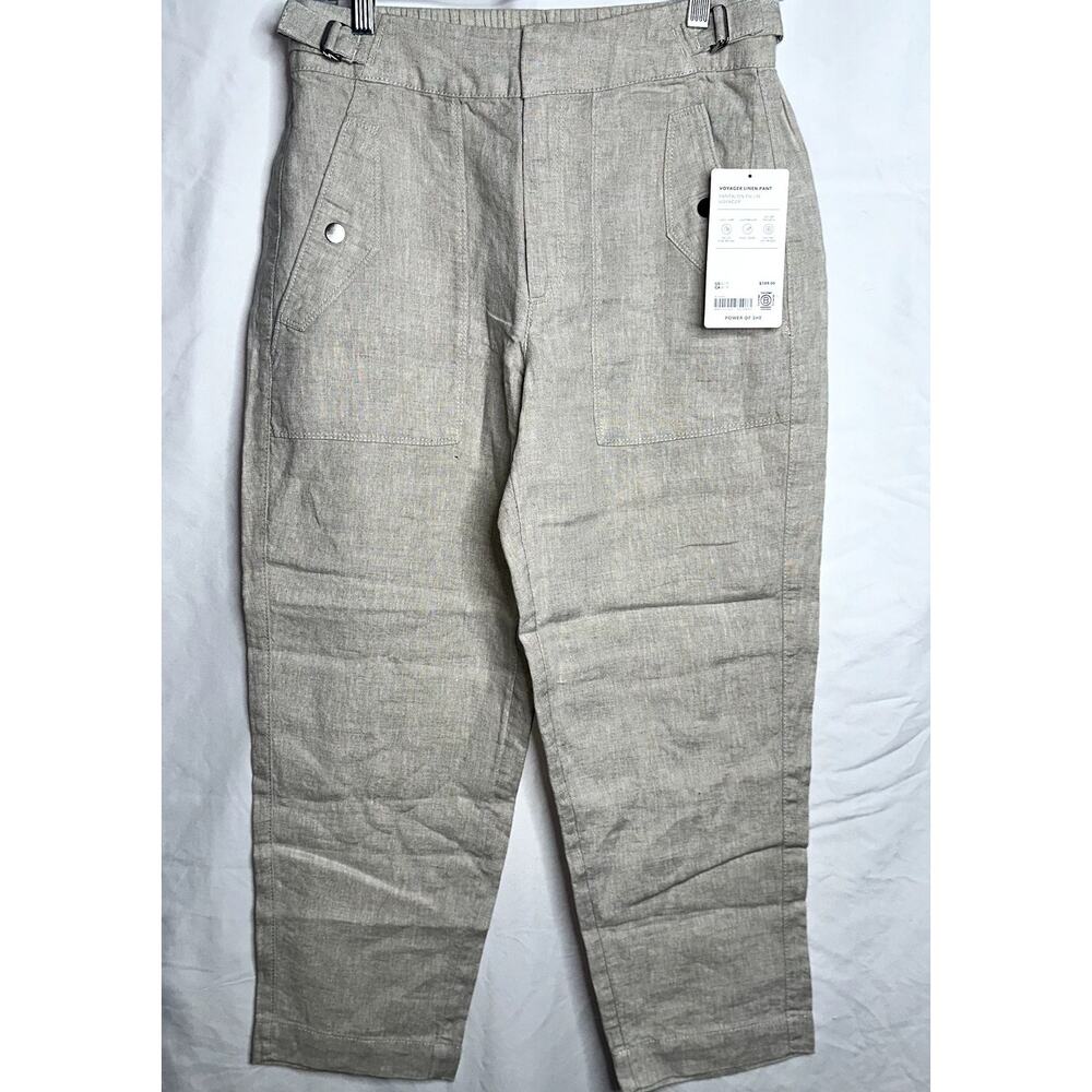 Athleta Voyager Linen Womens Size 4 Tan Elastic Waist Flap Pocket High Rise Pant